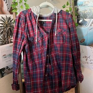 Forever 21 Men Flannel Hoodie Button Up